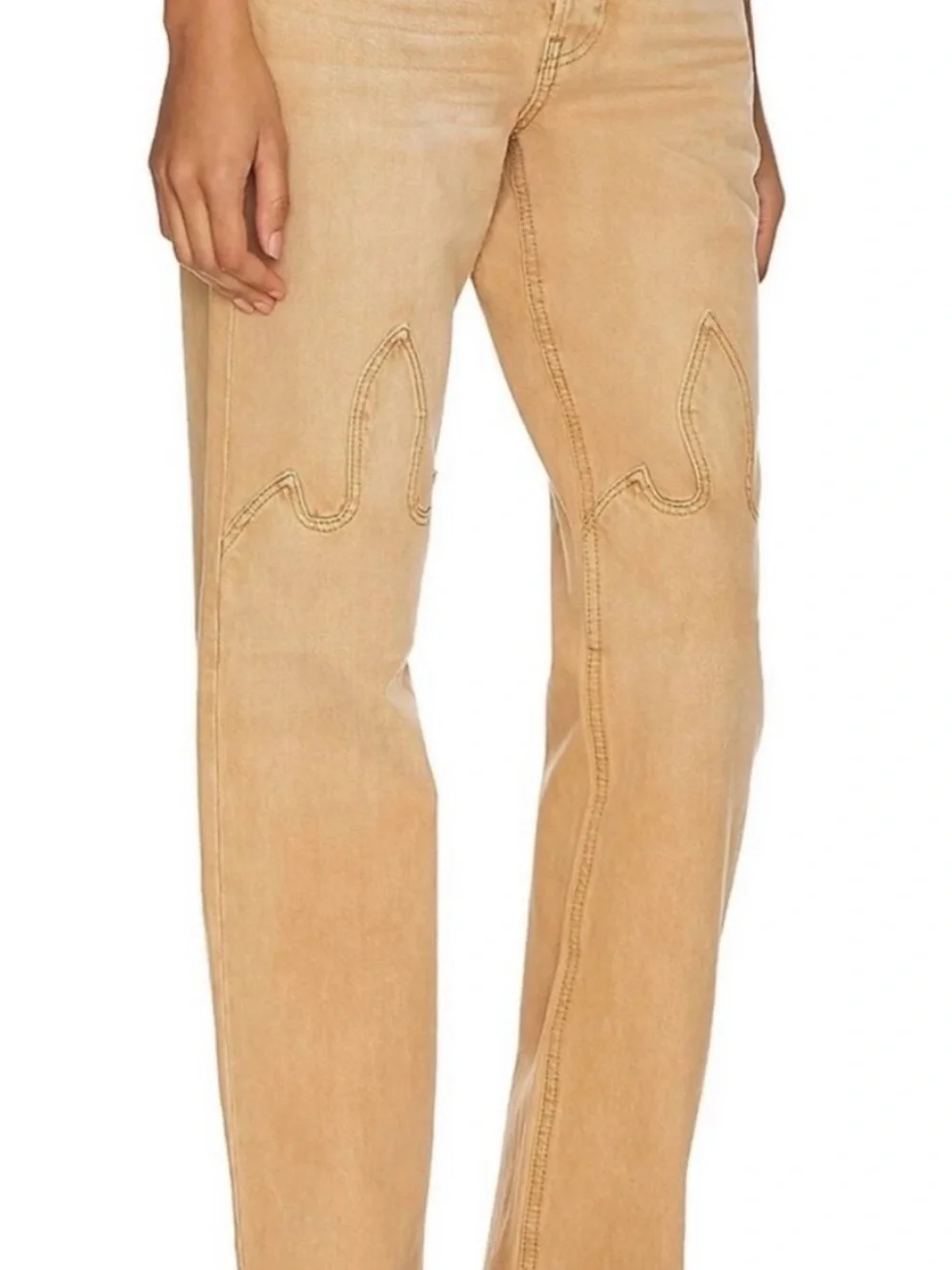 Re/Done Women's Tan Straight-Leg Jeans with Decorative Knee Stitching.